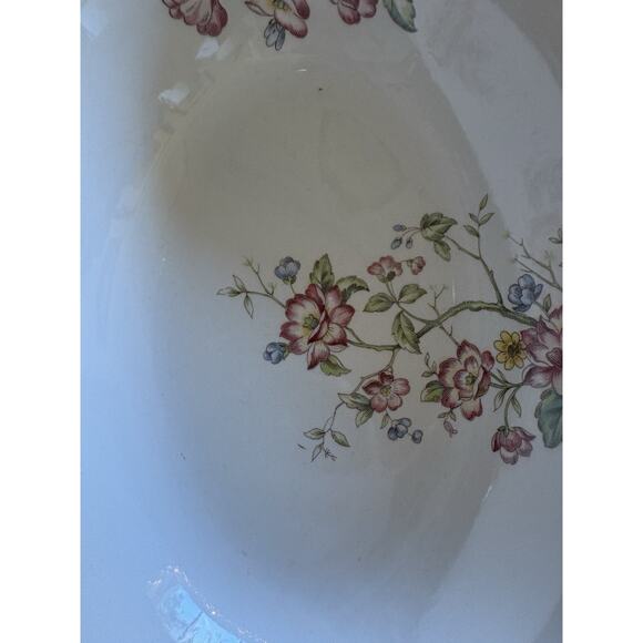 Homer Laughlin Eggshell Georgian Vtg Oval Serving Bowl Pink Floral Garden Gold - Picture 5 of 6